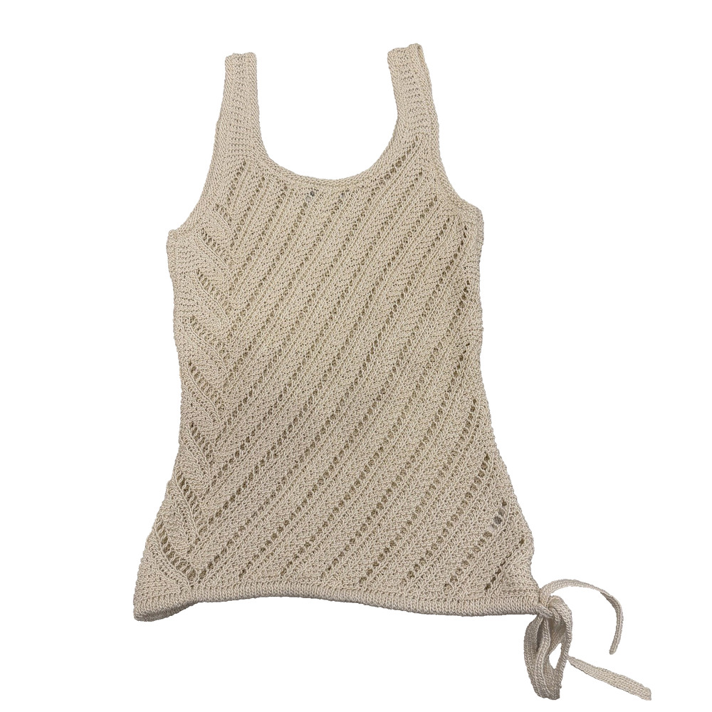 Calvin Klein Women’s Open Knit Tank Size Small Ivory Side Tie Scoop Neck